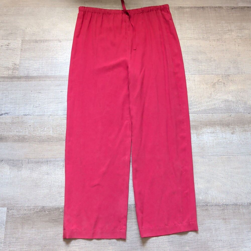 ​Vintage Clio 100% Silk Pants Womens Medium Red Wide Leg High Waist Elastic Y2K